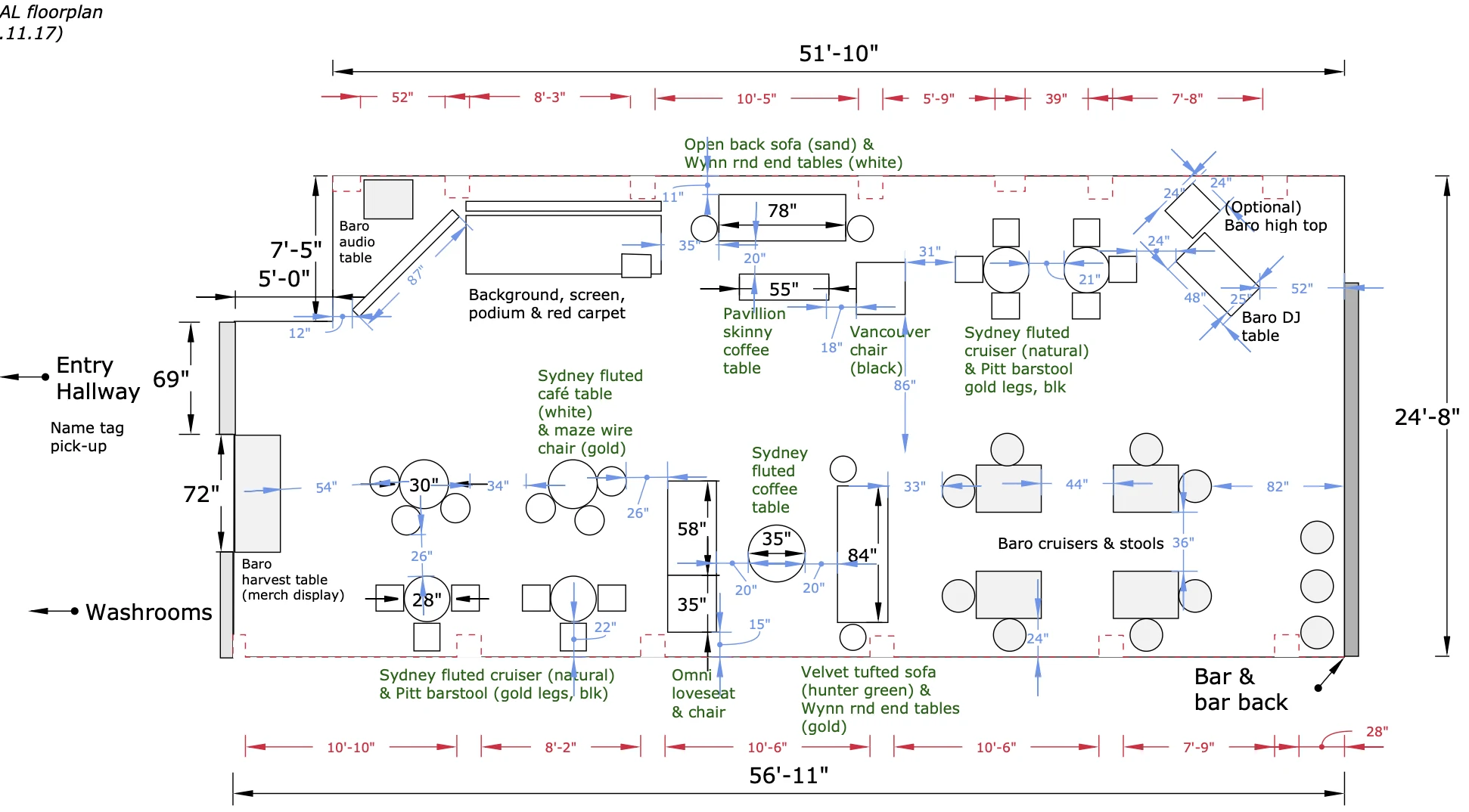 Cocktail reception · 200 standing floor plan